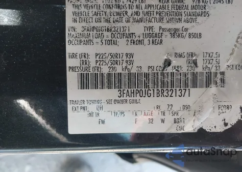 2011 Ford Fusion Sel from USA, damaged, VIN 3FAHP0JG1BR321371